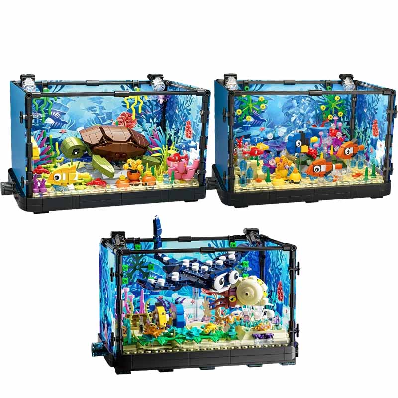Aquarium Fishing - 조명이 포함된 어항 빌딩 블록 세트,